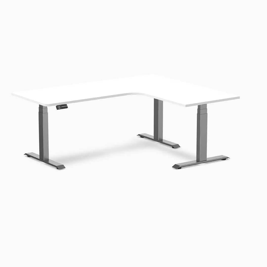 Desky L-Shape Melamine Sit Stand Desk 180Cm - Right Return White Top And Space Grey Leg 1