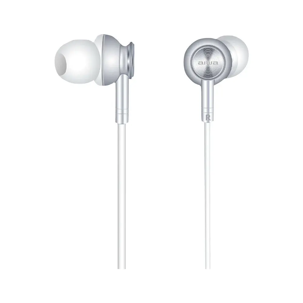 Aiwa In-Ear Gel Performance Wired Earbuds With Mic (White) 1
