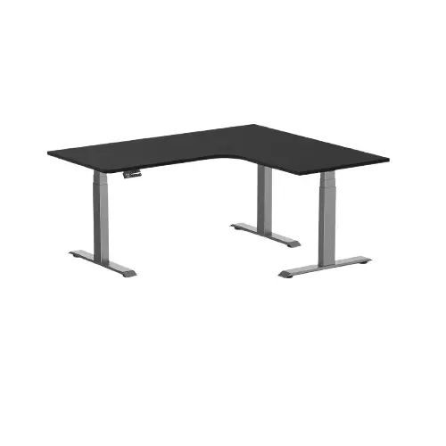 Desky L-Shape Melamine Sit Stand Desk 160Cm - Right Return Black Top And Space Grey Leg 1