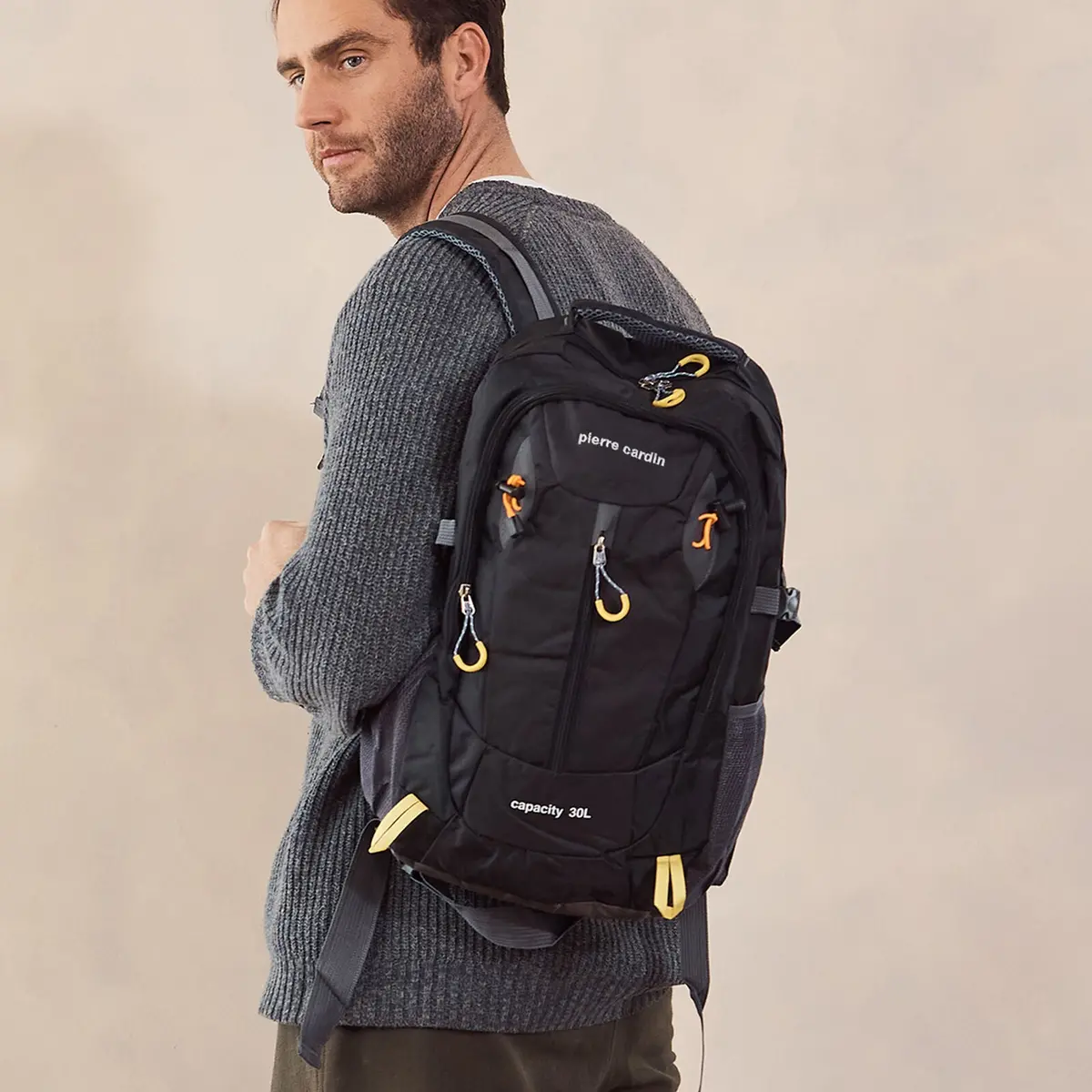 Pierre Cardin Mens 30L Nylon Adventure Travel Hiking Backpack Bag In Black 2