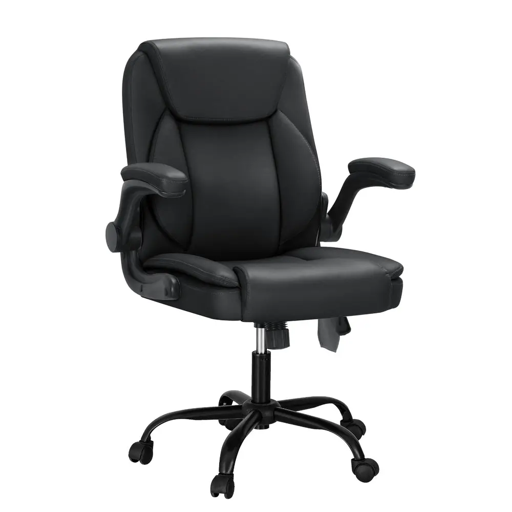 Artiss 2 Point Massage Office Chair Leather Mid Back (Black) 1