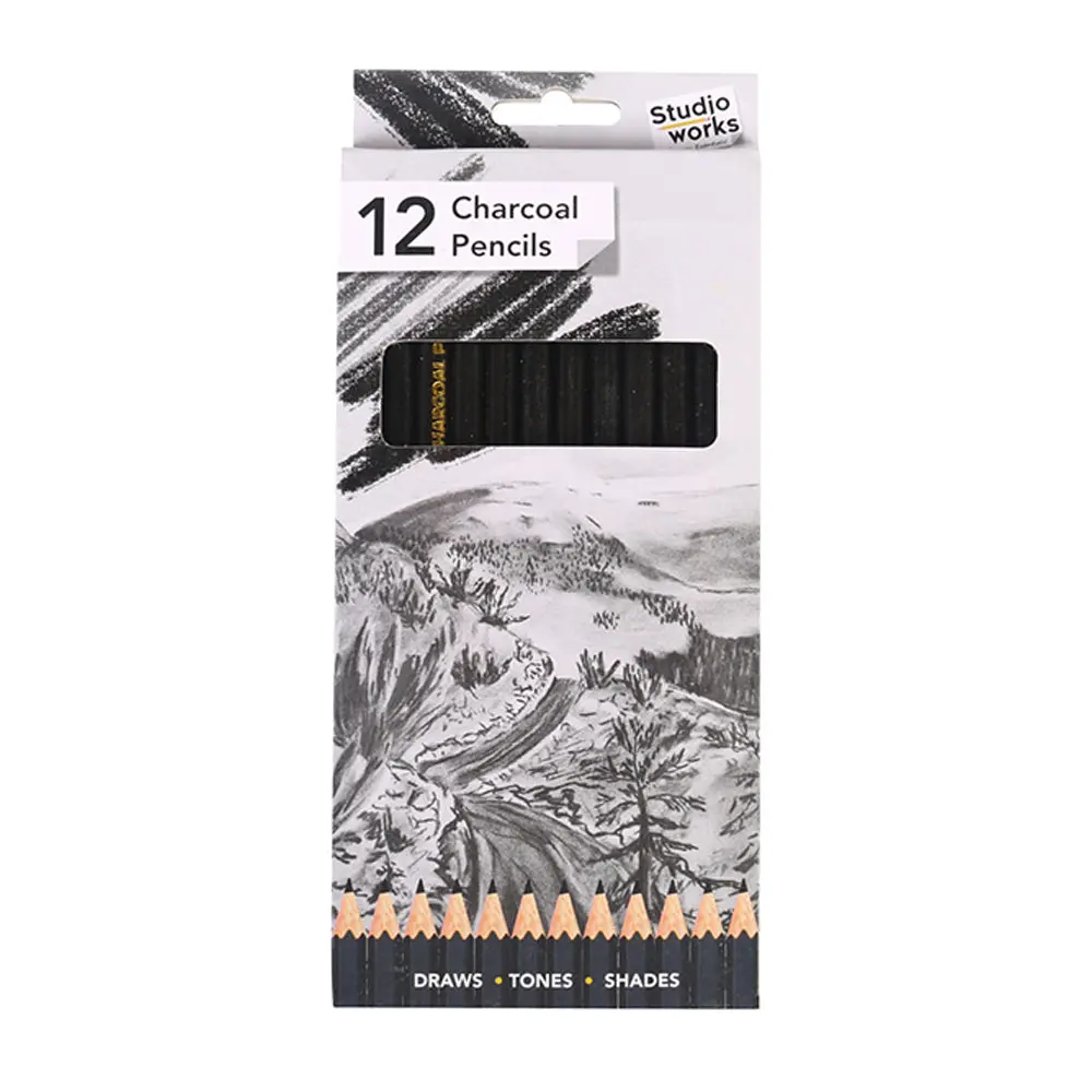 12Pc Studio Works High Quality Charcoal Artists Deep Tone Pencils 1