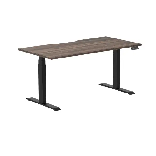 Desky Dual Scalloped Melamine Sit Stand Desk - Jarrah Legno / 1500X750mm / Matte Black 1