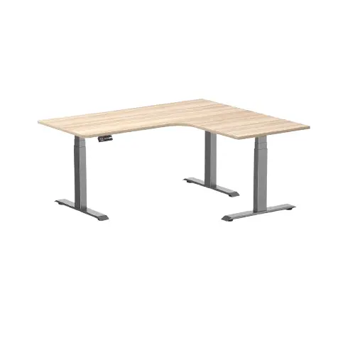 Desky L-Shape Melamine Sit Stand Desk 160Cm - Right Return Classic Oak Top And Space Grey Leg 1