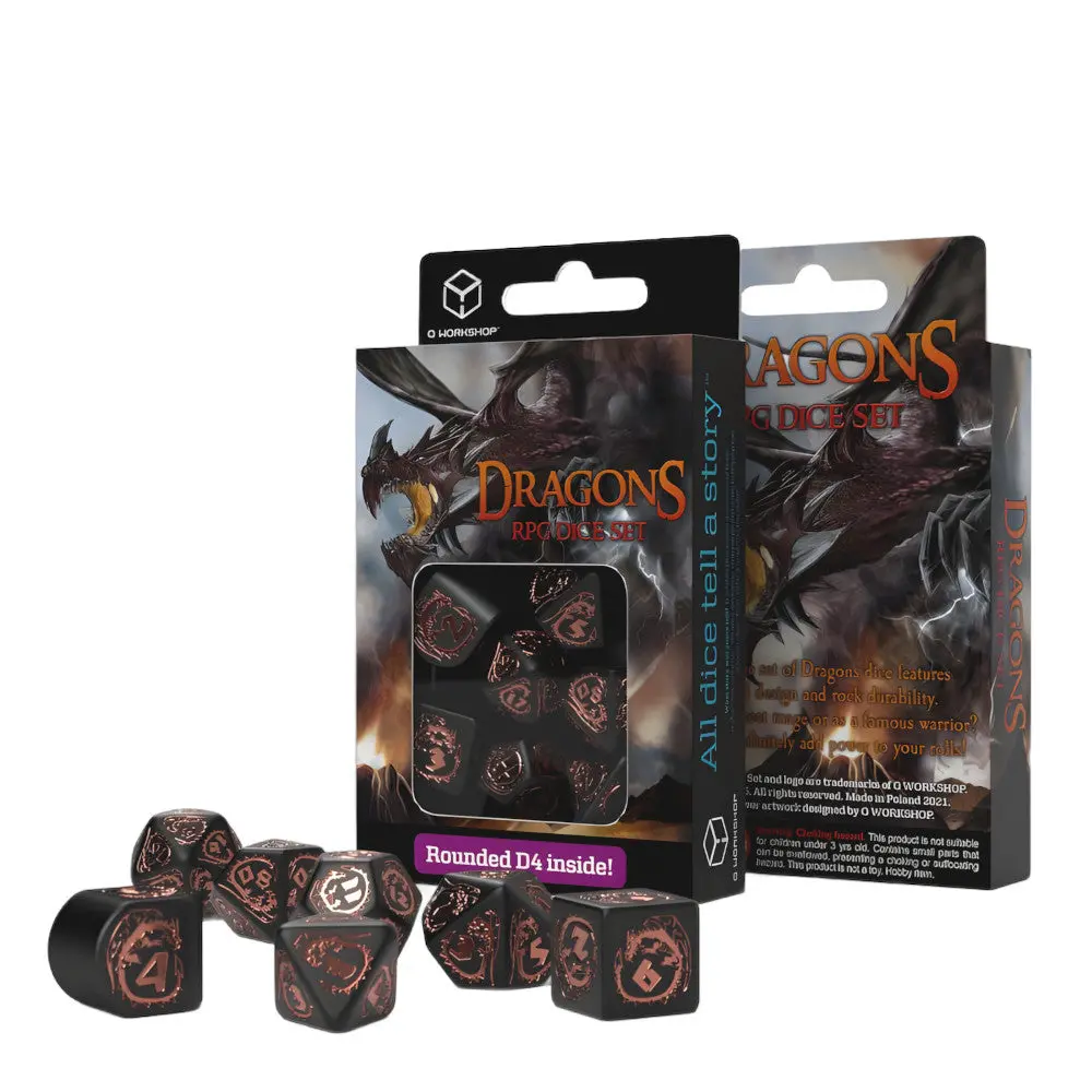 Q-Workshop Dragons Modern Dice Set - Black & Copper 1