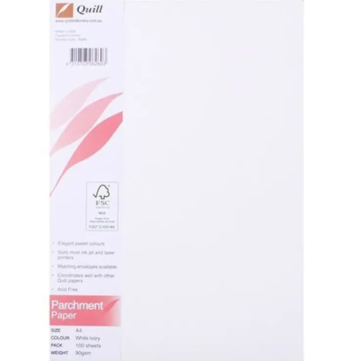 Quill Parchment Paper 90Gsm A4 White Ivory Pack 100 Sheets 1
