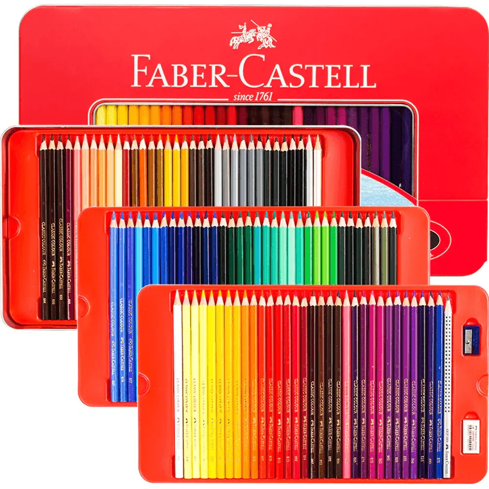 Faber-Castell 100 Classic Sketch Coloured Pencils Tin Set Sharpener 1