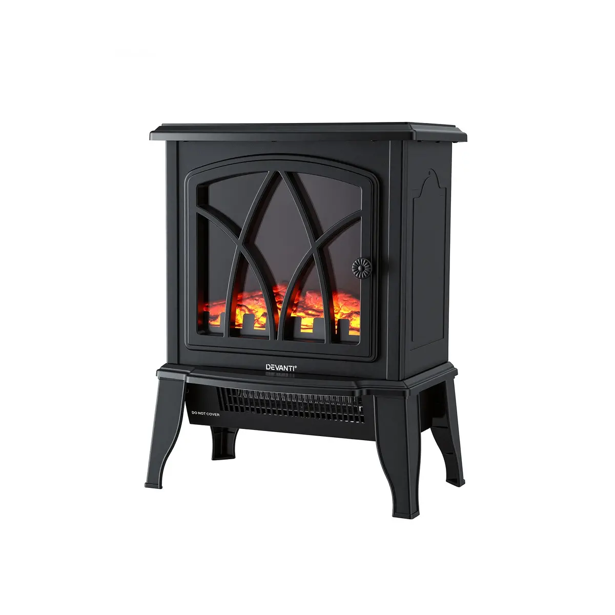Devanti 2000W Electric Fireplace Heater Stove Freestanding 3D Flame Effect Indoor Space Heaters 1