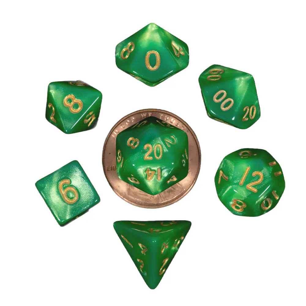 Fanroll By Metallic Dice Games Mdg Mini Polyhedral Dice Set Gold Numbers- Green/Light Green 1
