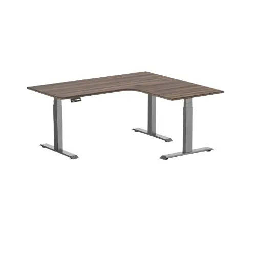 Desky L-Shape Melamine Sit Stand Desk 160Cm - Right Return Jarrah Legno Top And Space Grey Leg 1