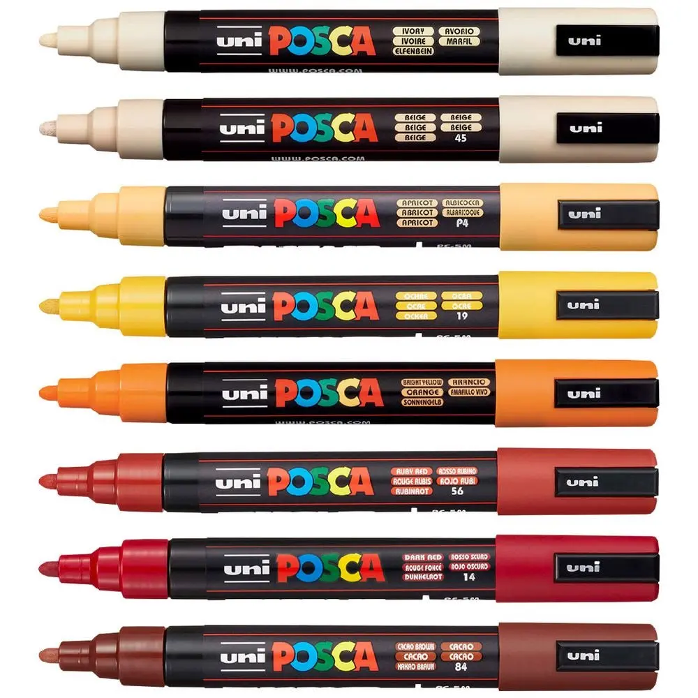 Uni Posca Pc-5M Paint Markers Bullet Tip Medium 8 Colour Pack (Warm Tones) 2