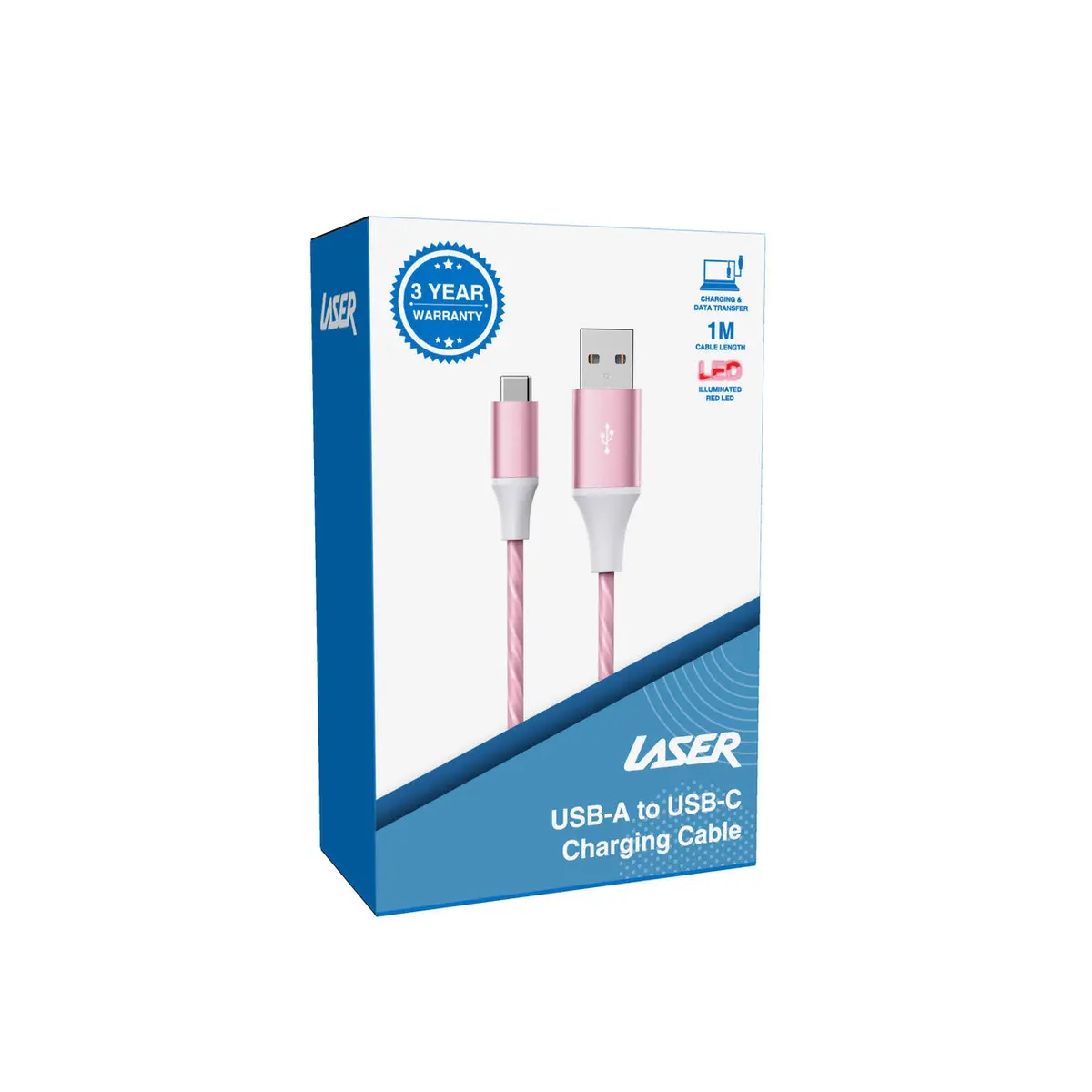 Laser 1M Usb To Type-C Led Charge Cable (Pink) 2