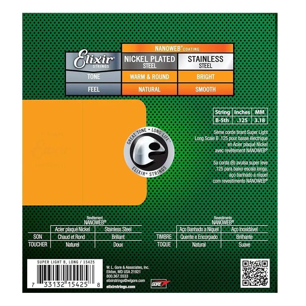Elixir #15425 Bass Guitar Nanoweb Coating 0.125 Single String 2