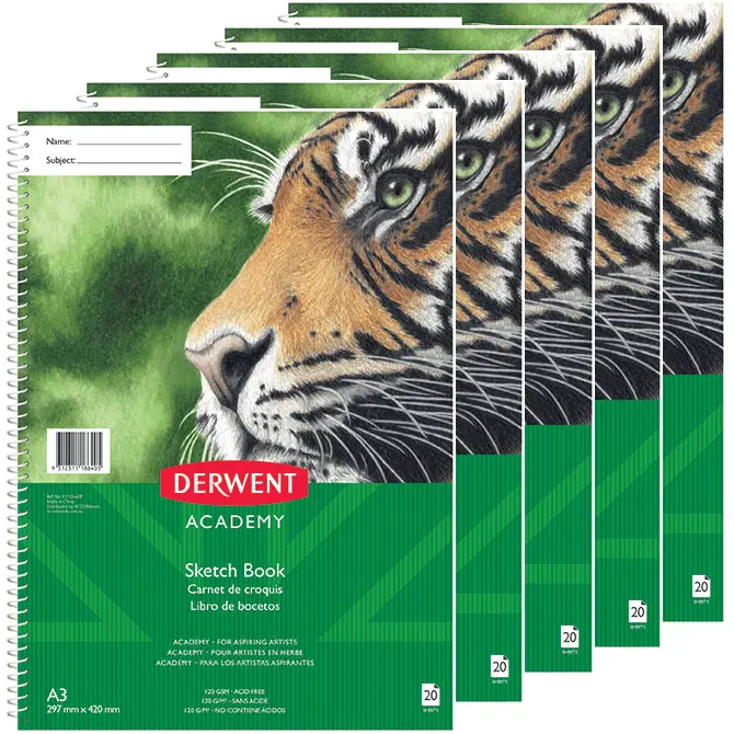 Derwent Academy Artist Sketch Book Portrait A3 20 Sheets Spiral 5 Pack 1