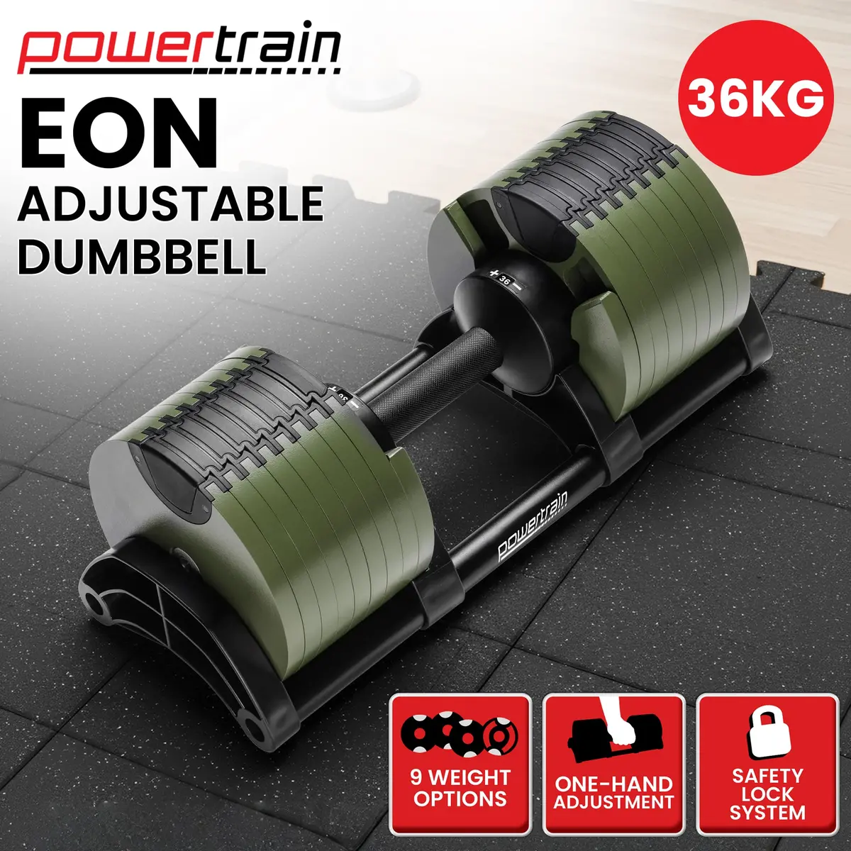 Powertrain Eon Dial Up 36Kg Adjustable Dumbbell - Green 2