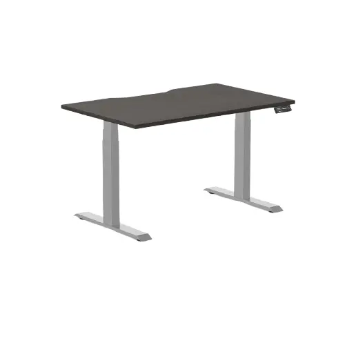Desky Dual Scalloped Melamine Sit Stand Desk 1200X750mm (Burnished Wood/Grey) 1