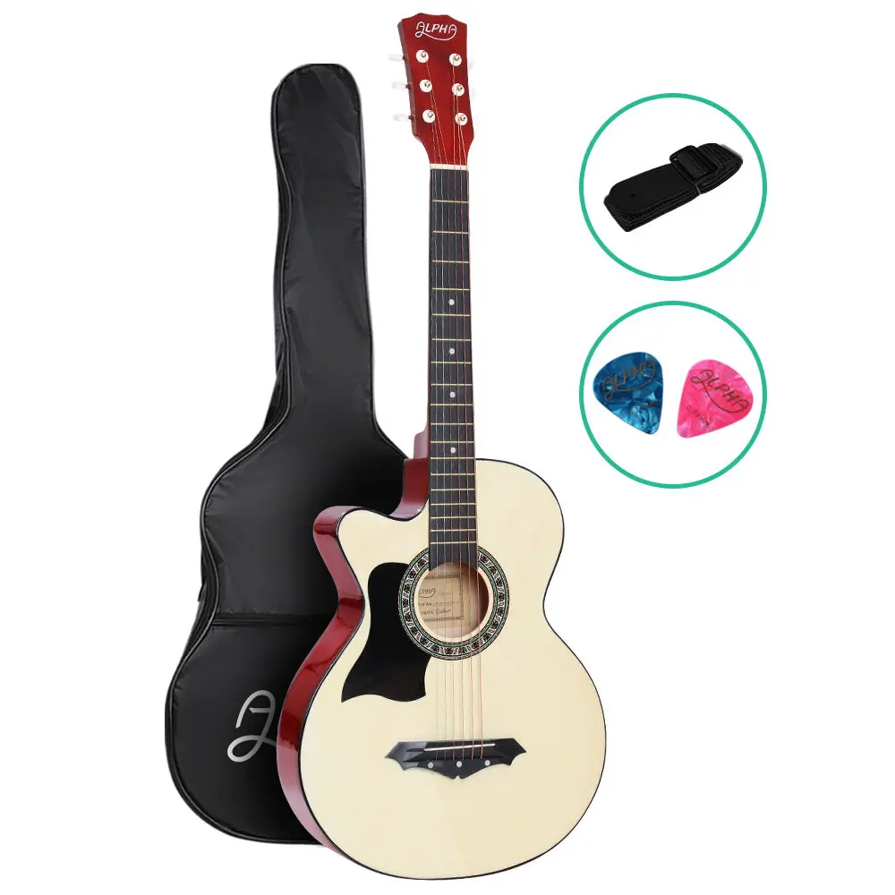 Alpha 38 Inch Acoustic Guitar Wooden Body Steel String Full Size Left Handed 1