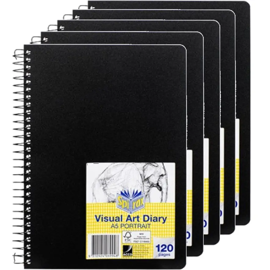 Spirax P705 Visual Art Diary A5 120 Page Black Cover 120 Page Spiral 5 Pack 1