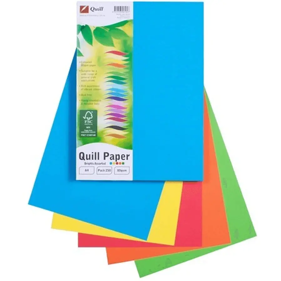 Quill Coloured A4 Copy Paper 80Gsm Brights Assorted Pack 250 Sheets 1