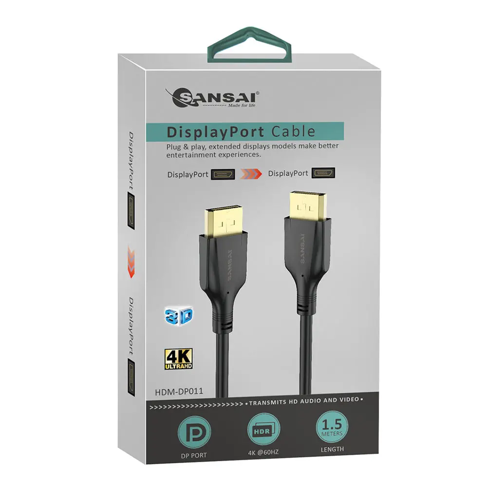 Sansai Displayport 1.5M 4K Male To Male Monitor Display Cable 1