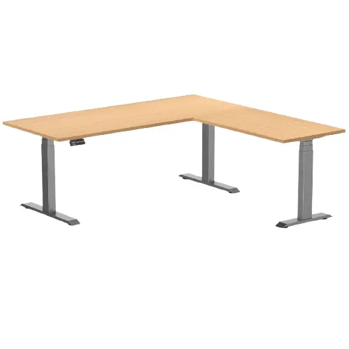 Desky L-Shape Melamine Sit Stand Desk 180Cm - Right Return Select Beech Top And Space Grey Leg 1