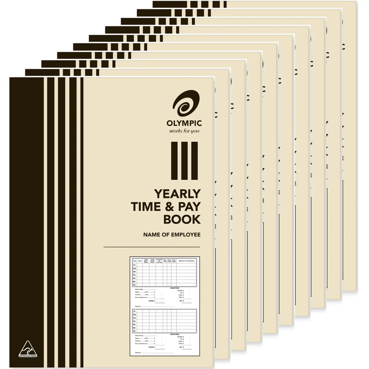 Olympic 10 Pack Yearly Time & Pay Book Book Bulk 1