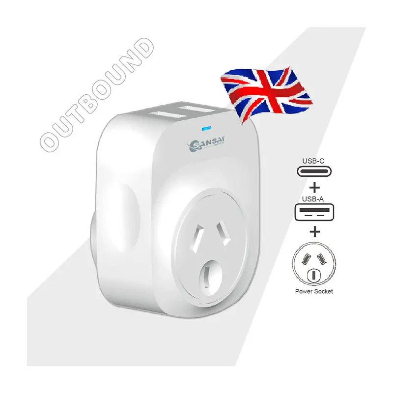 Sansai Travel Adaptor With Usb-C And Usb-A Port - Au/Uk Region 2