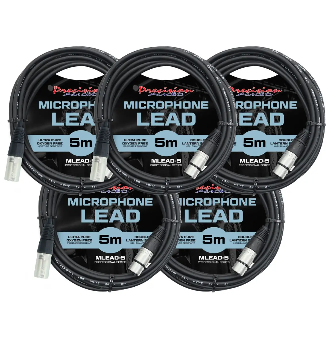 Precision Audio 5 Pack Xlr To Xlr Studio Stage Microphone Lead 5M 1