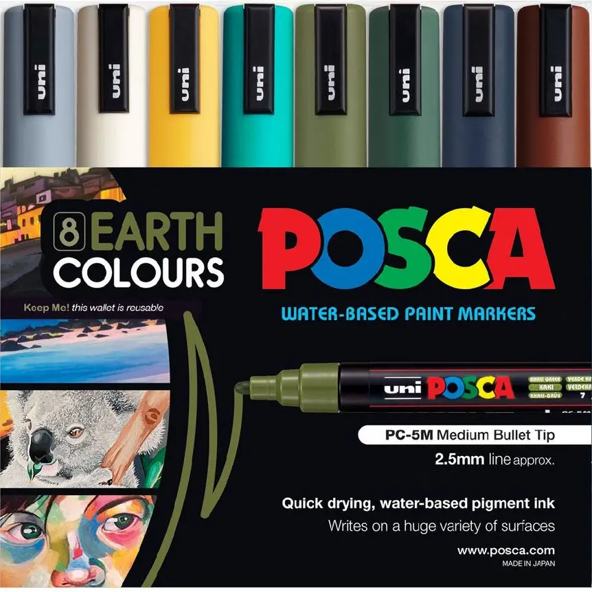 Uni Posca Pc-5M Paint Markers Bullet Tip Medium 8 Colour Pack (Earth Tones) 1