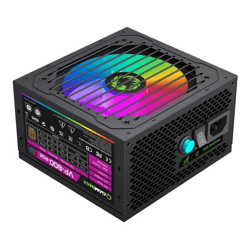 Gamemax Vp-800 Rgb 800W Power Supply - 80 Plus High Efficiency, 120Mm Rgb Fan, Active Pfc, Gaming Psu With Stealth Black Cables, Black 1