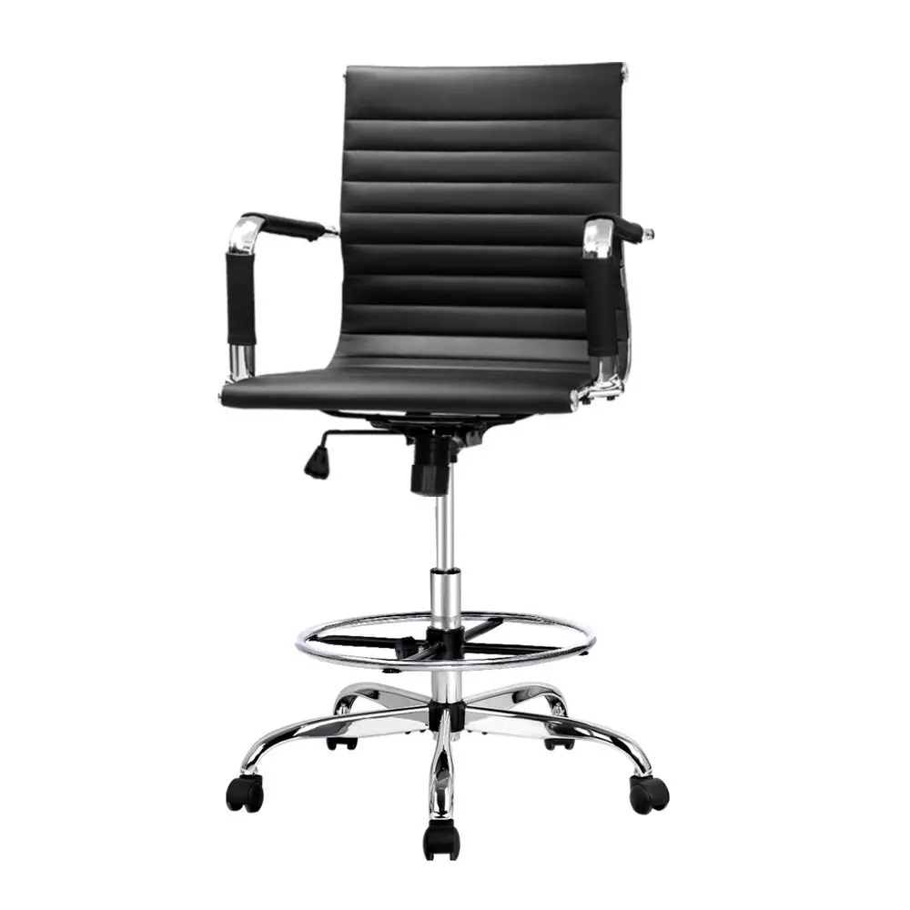 Artiss Office Chair Drafting Stool Leather Chairs (Black) 1
