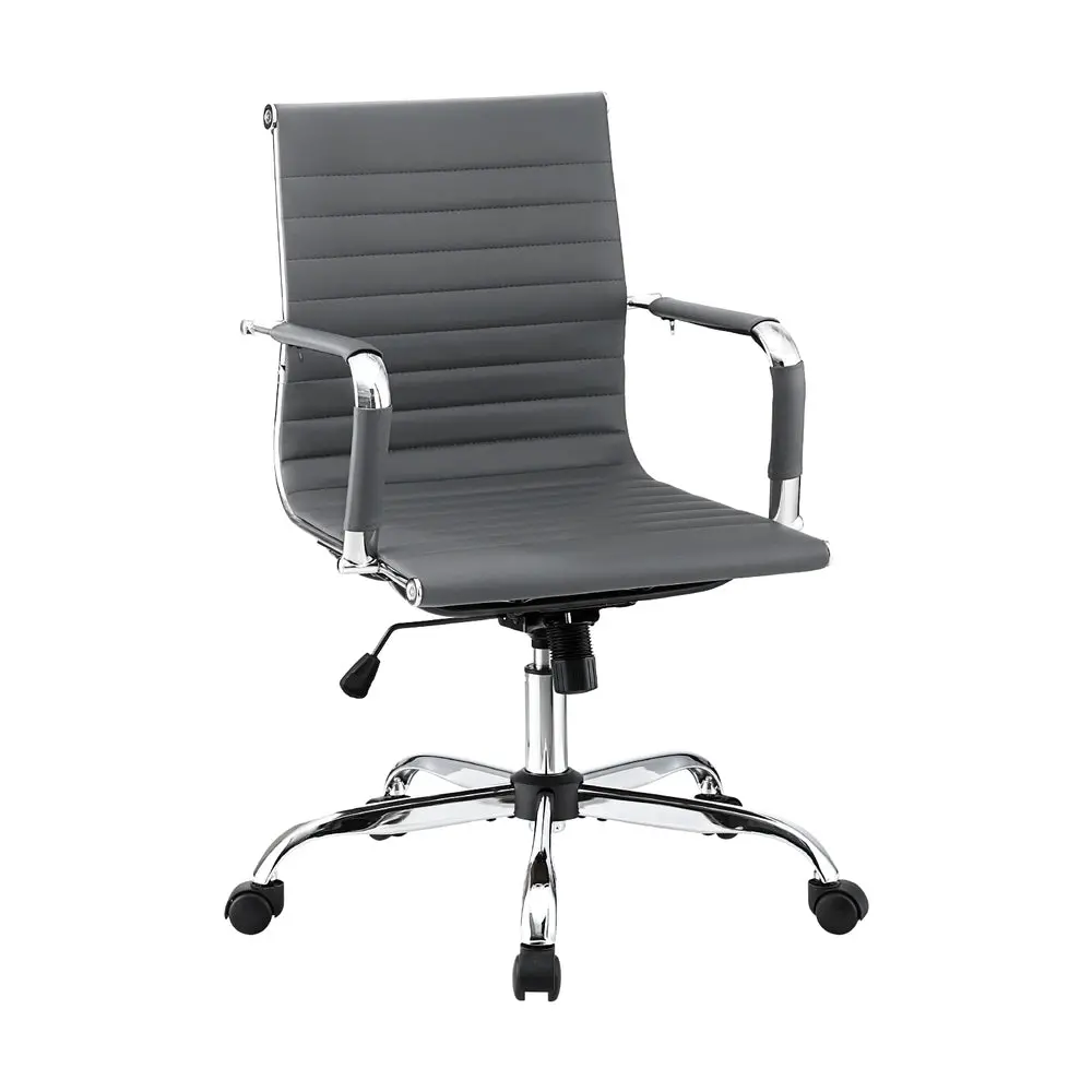 Artiss Office Chair Conference Chairs Pu Leather Mid Back (Grey) 1
