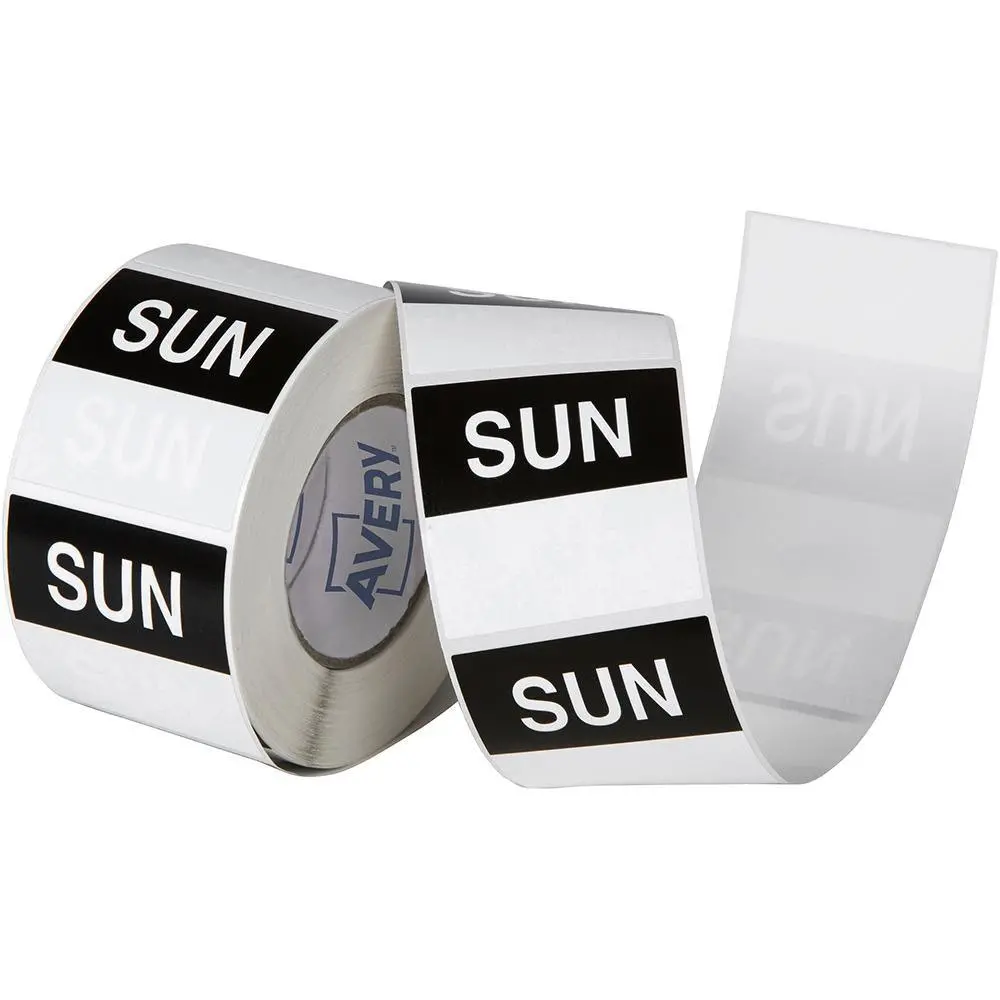 Avery 937342 Removable Day Label Sunday 40×40Mm Black/White Box 500 1
