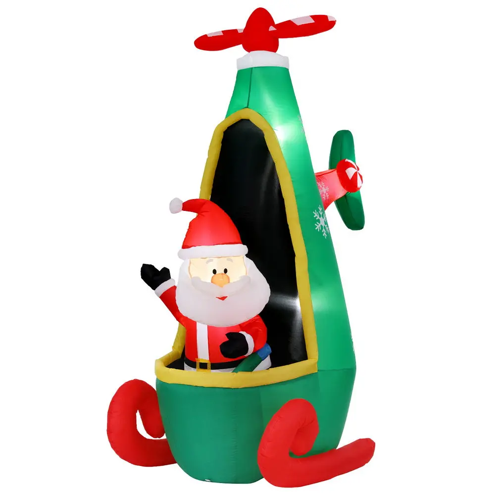 Jingle Jollys Christmas Inflatable Santa In Helicopter 2.55M Height Led Illuminated Decorations 1