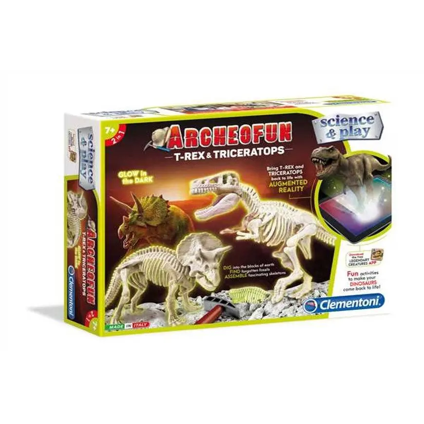 Clementoni Science & Play Archeogiocando Skeleton T-Rex & Triceratop Dig Kit Toy 1