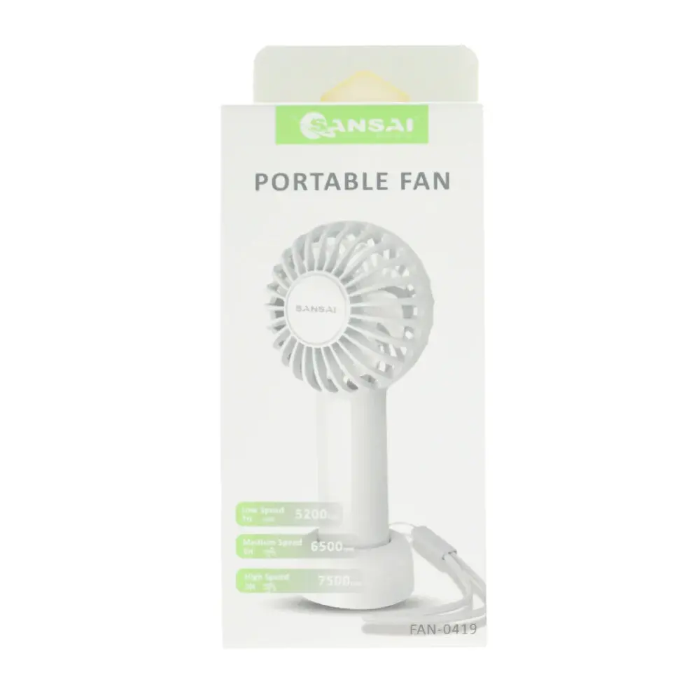 Sansai 6X14cm 3W Mini Portable Fan With Desk Stand (White) 2