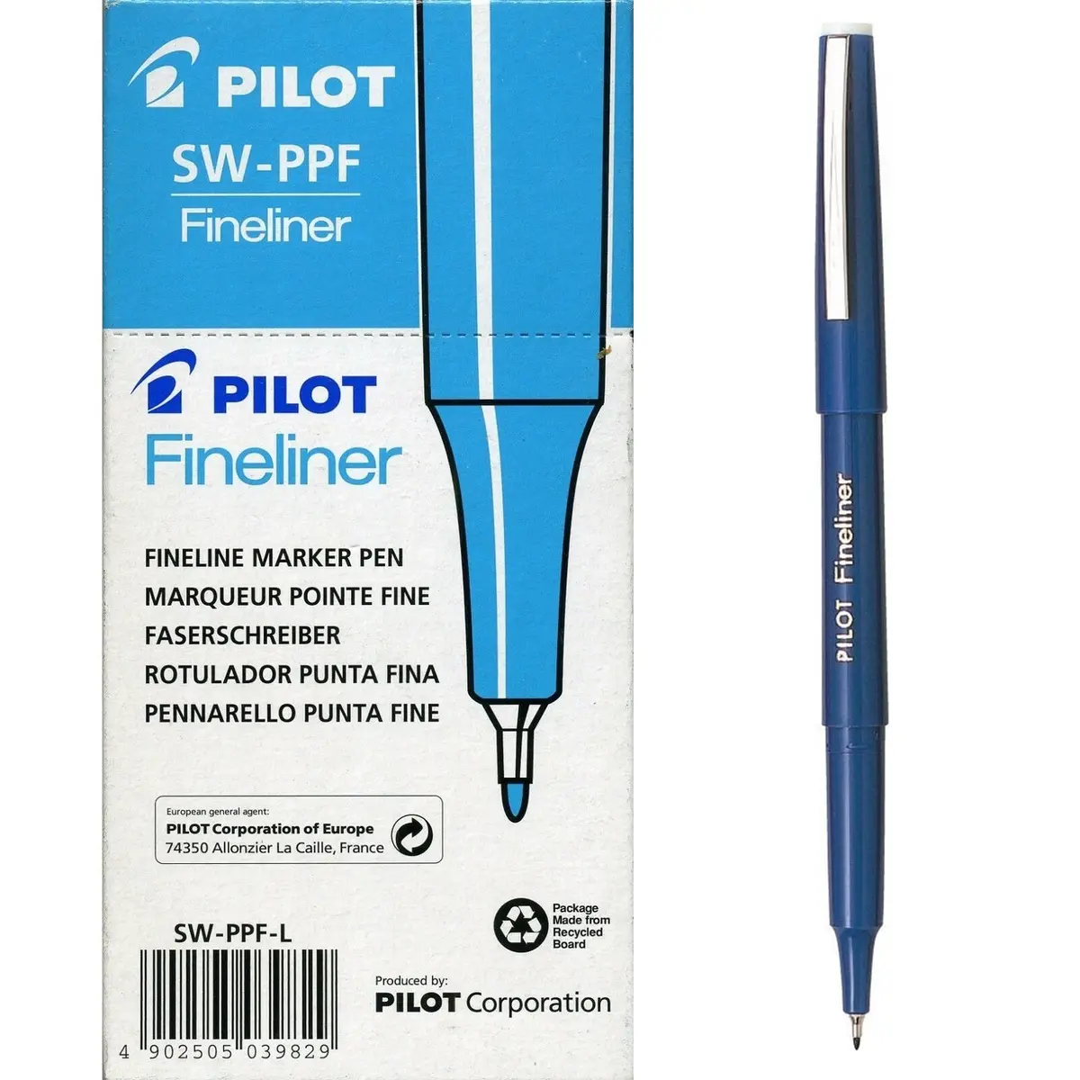 Pilot Original Fineliner Pen Marker 0.4Mm Blue Box 12 1