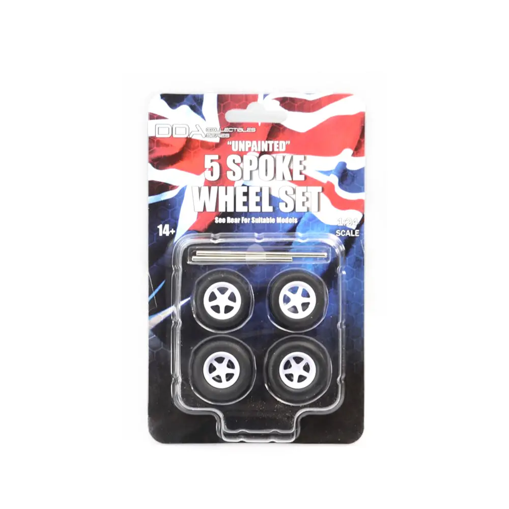 Dda 1:24 Set Of 4 X 5 Spoke Unpainted Injected White Wheels With Tyres & Axles 1