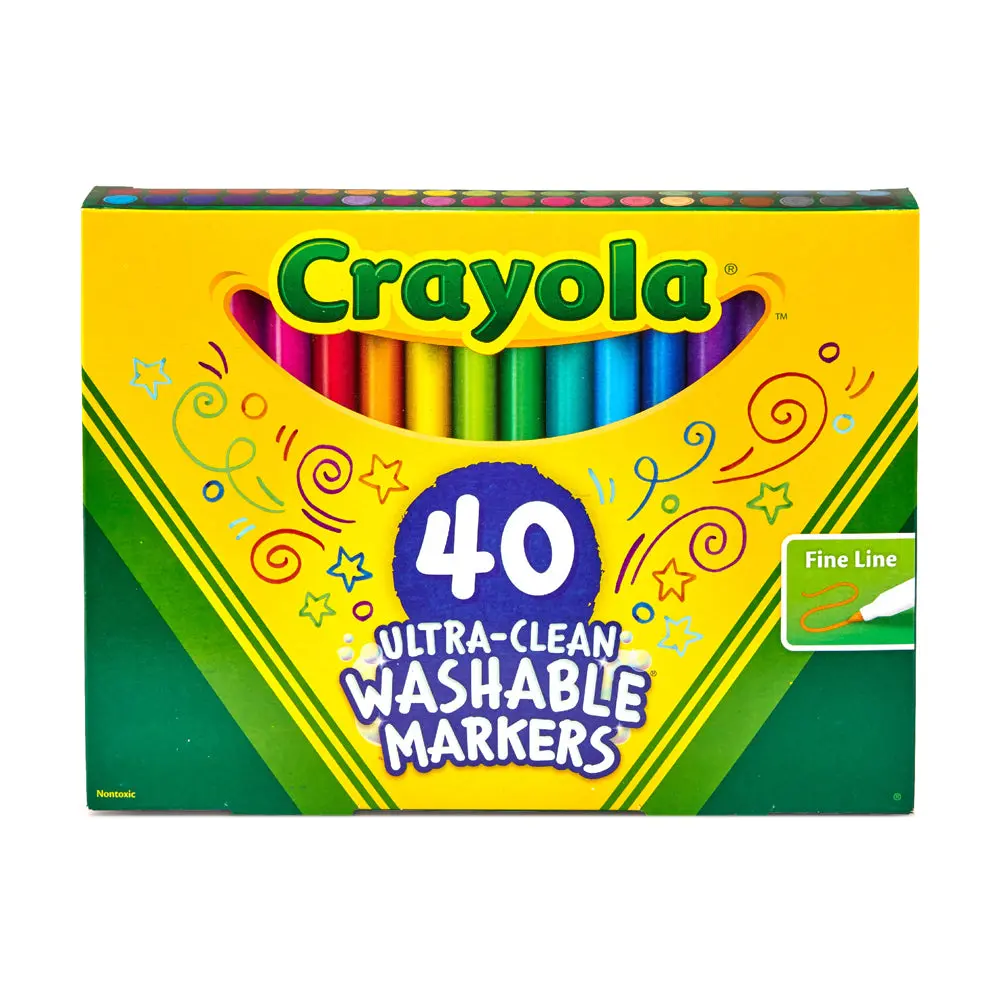 40Pc Crayola Kids/Childrens Creative Fineline Ultraclean Markers 36M+ 1