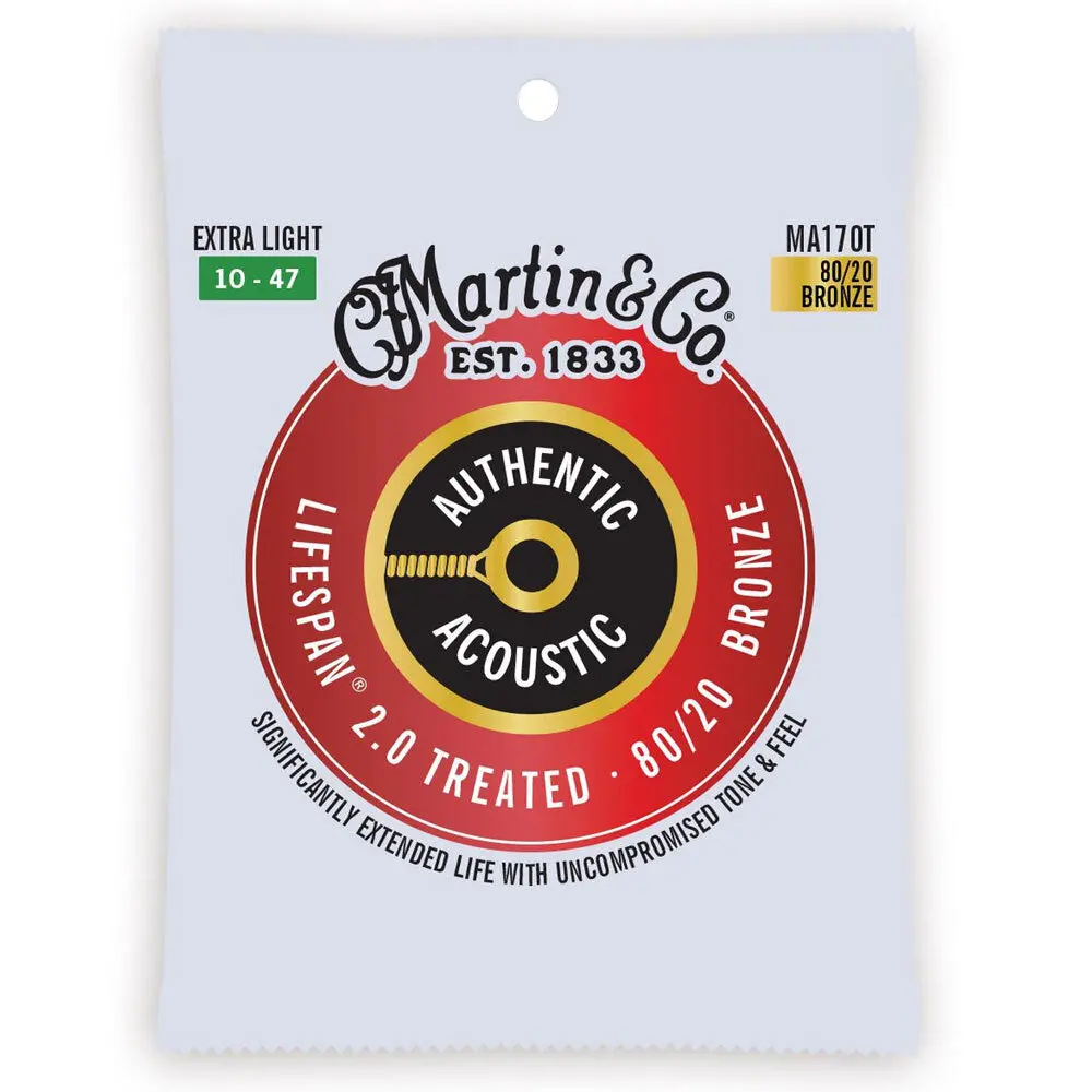 Martin Guitar Ma170t Authentic Treated Strings 80/20 Bronze Extra Light 1