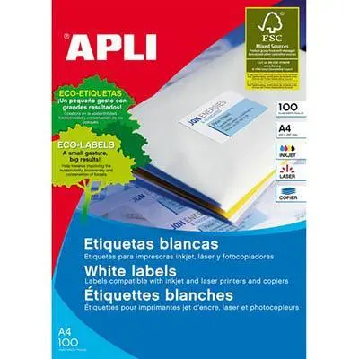Apli 2409 General Use Labels Round Corners 24Up 64X33.9Mm A4 White 100 Sheets 1