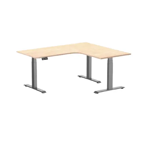 Desky L-Shape Melamine Sit Stand Desk 160Cm - Right Return Curly Birch Top And Space Grey Leg 1