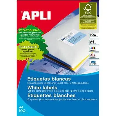 Apli 2419 General Use Labels Round Corners 14Up 99.1X38.1Mm A4 White 100 Sheets 1