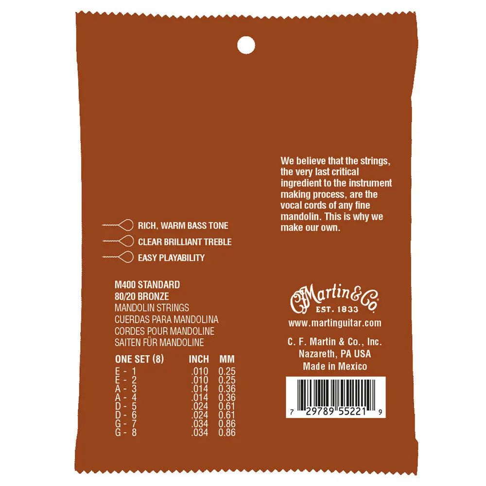 Martin Guitar M400 Mandolin Strings 80/20 Bronze Light Gauge 2