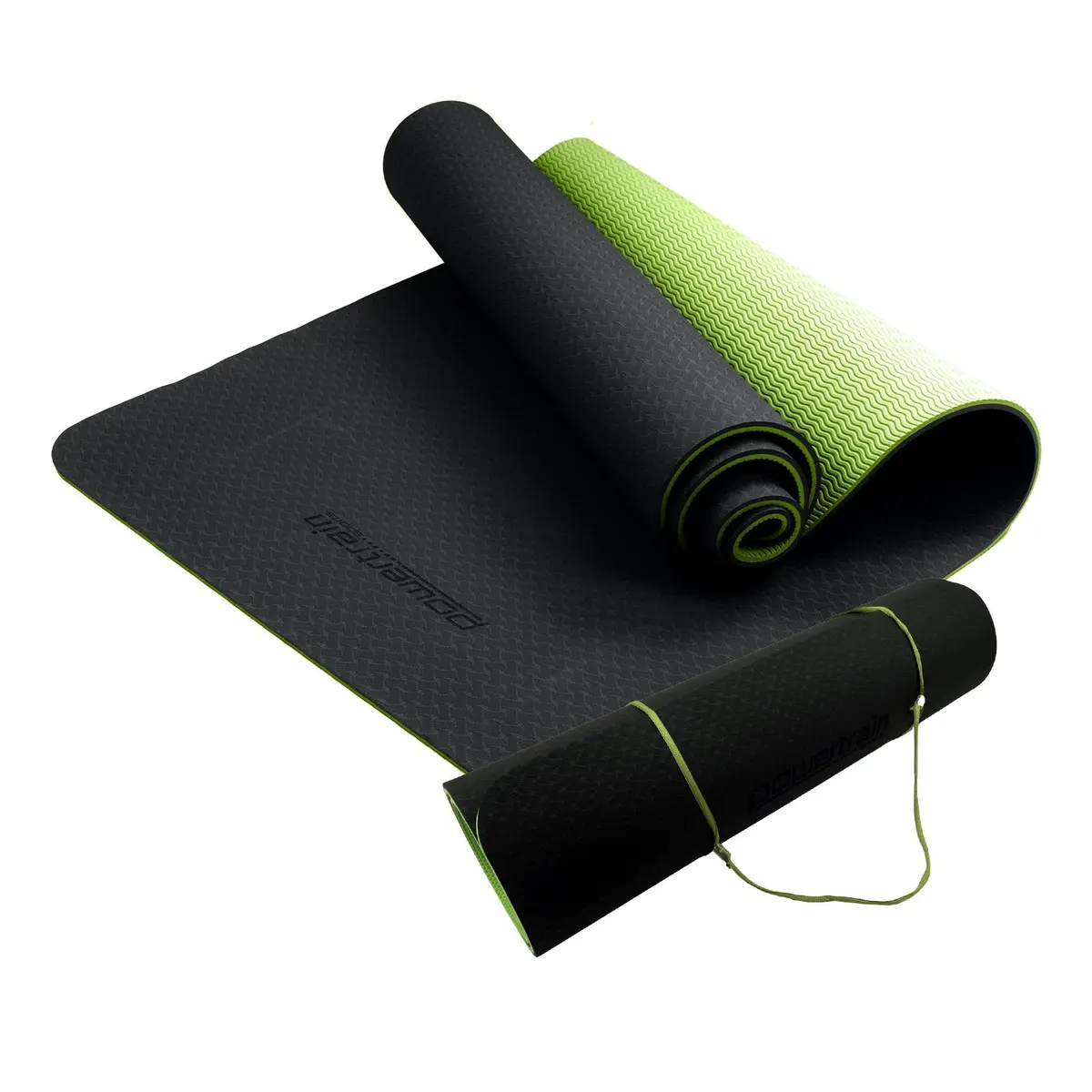 Powertrain 8Mm Thick Yoga Exercise Mat Home Gym Pilates Fitness Tpe - Black Green 1