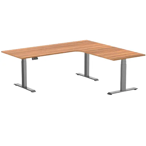 Desky L-Shape Melamine Sit Stand Desk 200Cm - Right Return Prime Oak Top And Space Grey Leg 1