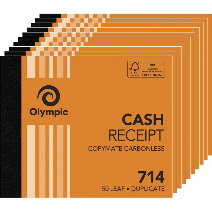 Olympic 714 Cash Receipt Book Carbonless Duplicate 50 Leaf Pack 10 1