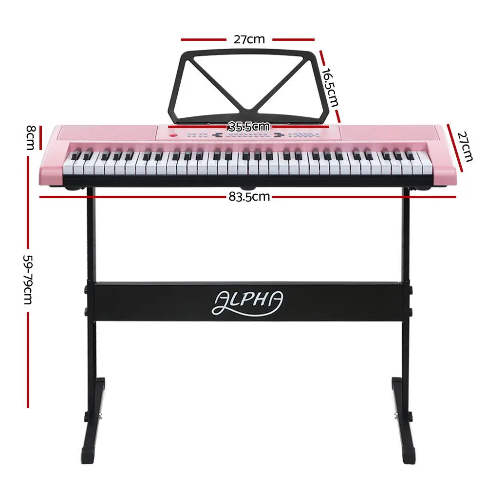 Alpha 61 Keys Electronic Piano Keyboard Digital Electric With Stand (Lighted Pink) 2