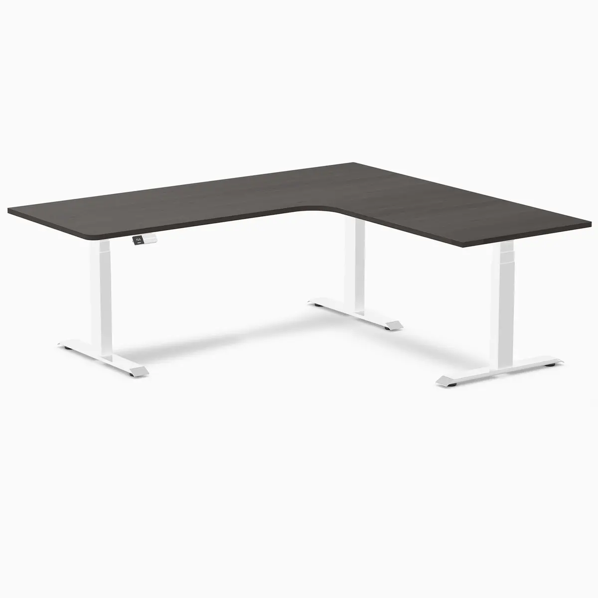Desky L-Shape Melamine Sit Stand Desk 200Cm - Right Return Burnished Wood Top And White Leg 1