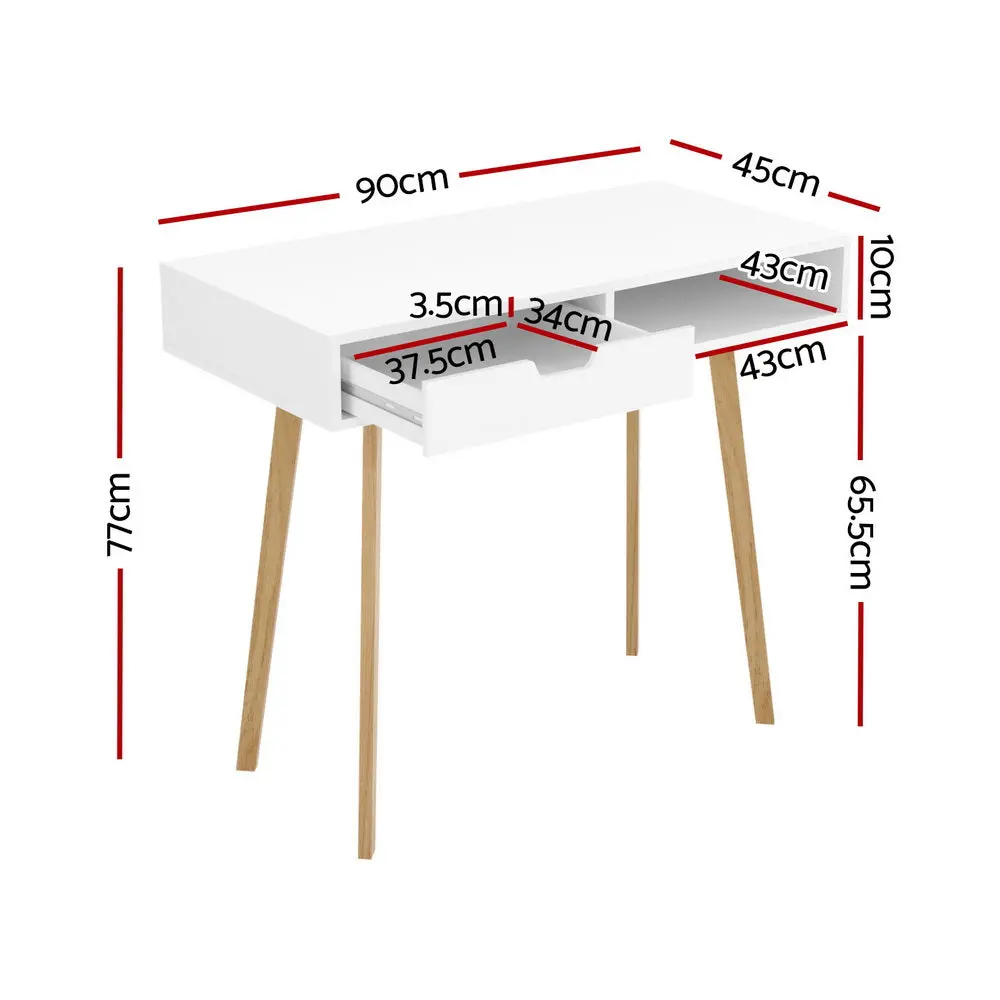 Artiss Computer Desk Drawer Cabinet Shelf White 90Cm 2